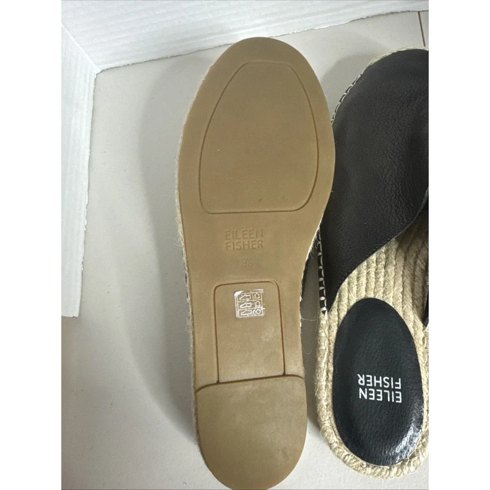 Eileen‎ Fisher Kai Tumbled Leather Black Espadrille Size 9.5 Excellent